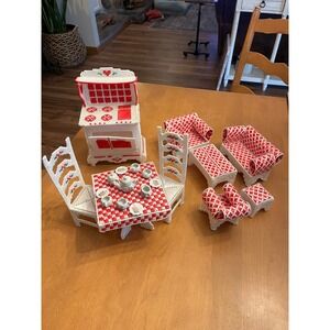 Vintage Plastic Canvas Dollhouse Furniture Set Kitchen Dining Living Room
